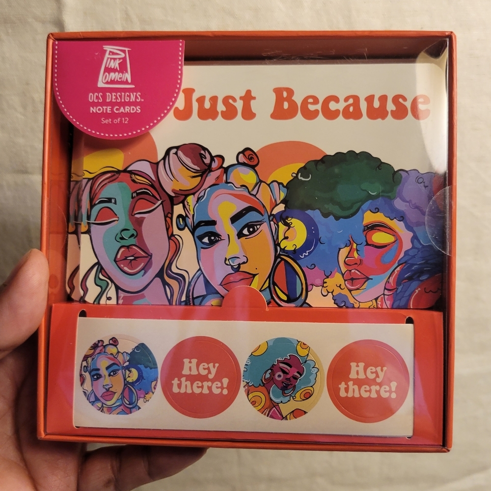 Pink Lomein  "Just Because" Note Cards Stickers Set of 12